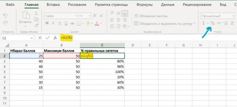 Обчислення відсотка на основі двох значень